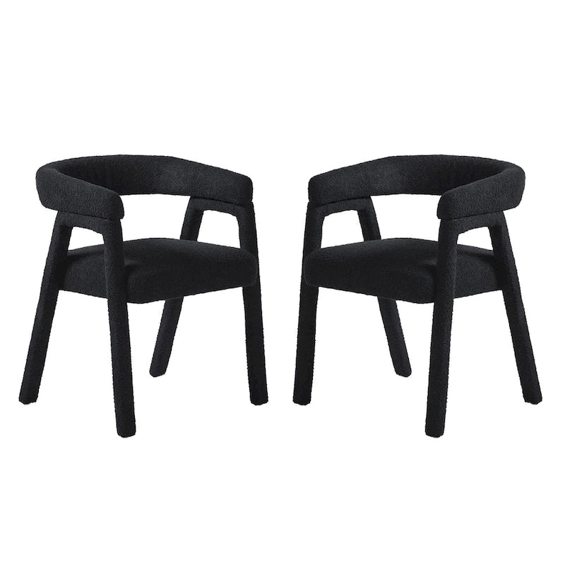 Ivory/Black Boucle Curved Dining Chair, Set of 2