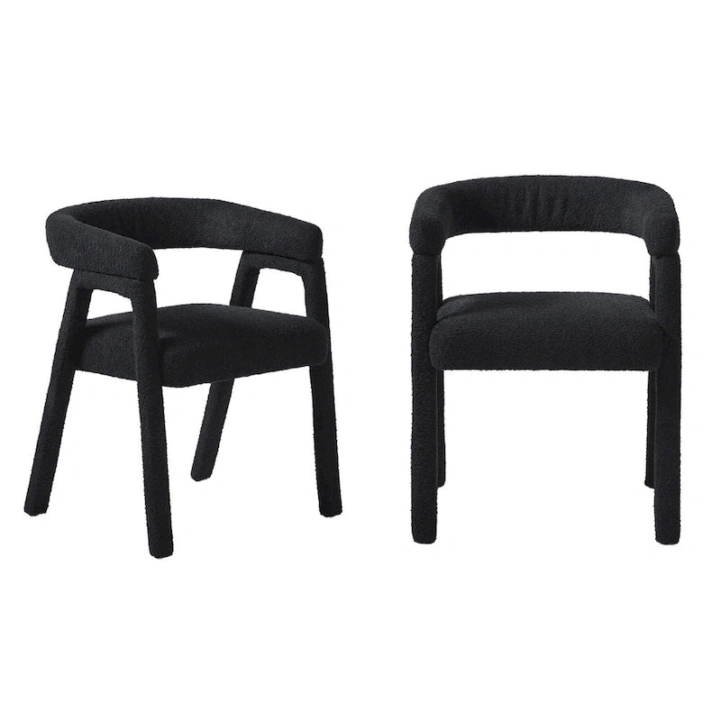 Ivory/Black Boucle Curved Dining Chair, Set of 2