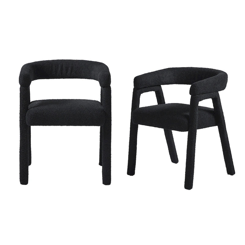 Ivory/Black Boucle Curved Dining Chair, Set of 2