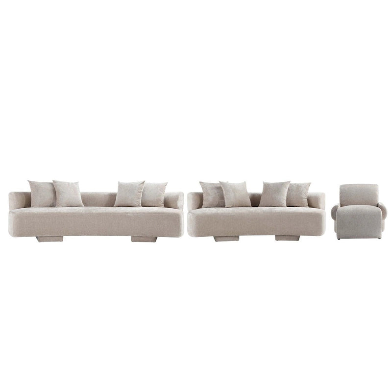Beige / Olive Green Chenille Mid-Century Modern Sofa Set for 3, Set of 3