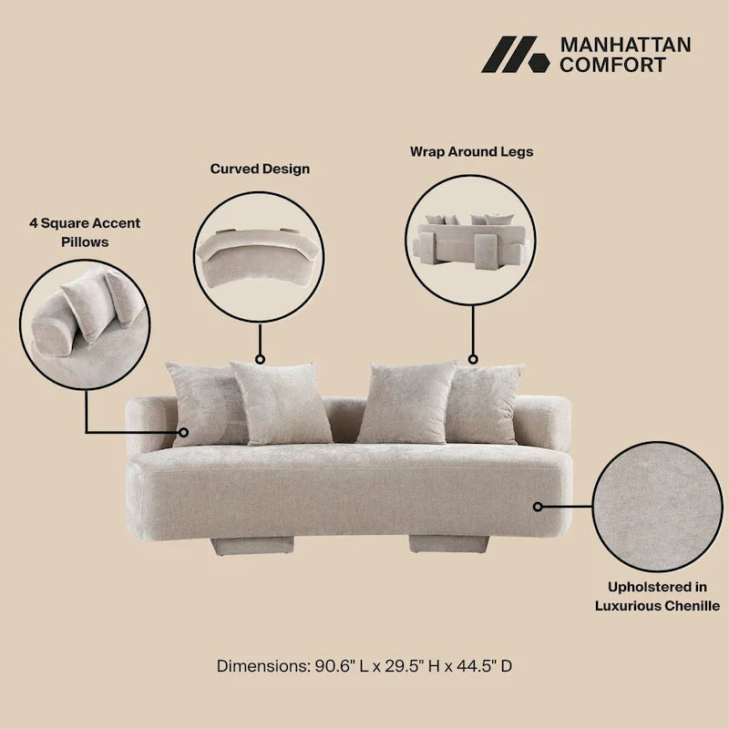 Beige / Olive Green Chenille Mid-Century Modern Sofa Set for 3, Set of 3