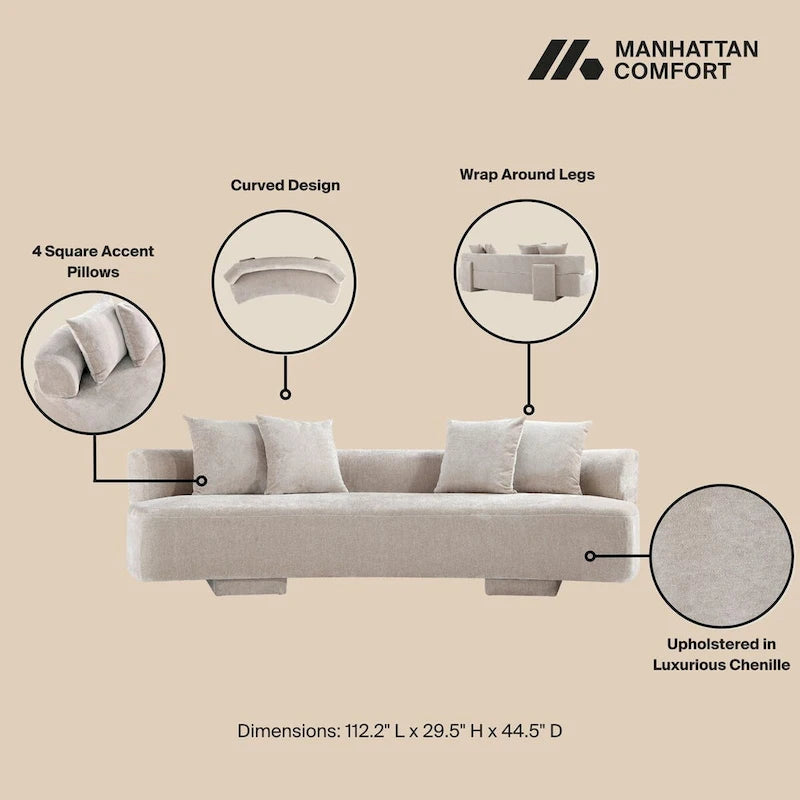 Beige / Olive Green Chenille Mid-Century Modern Sofa Set for 3, Set of 3