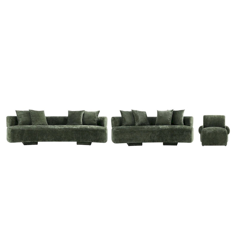 Beige / Olive Green Chenille Mid-Century Modern Sofa Set for 3, Set of 3