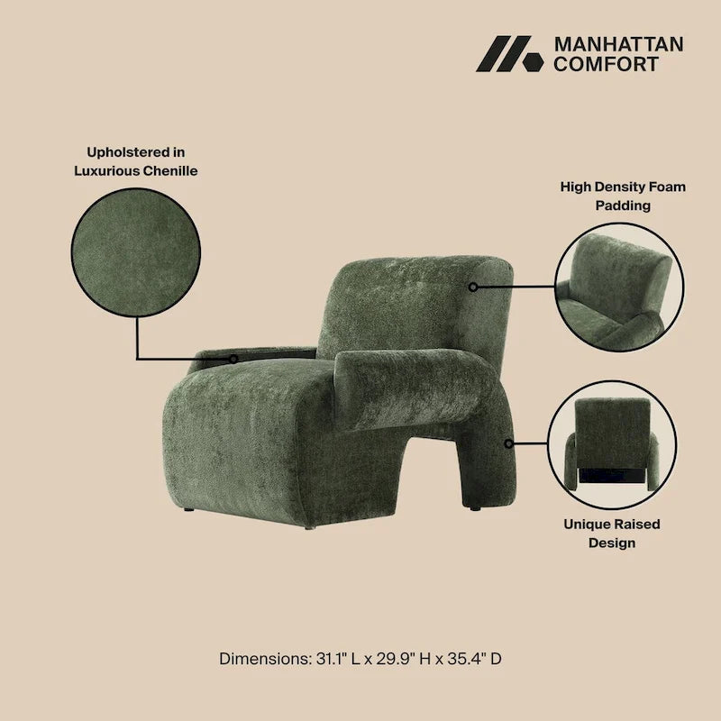 Beige / Olive Green Chenille Mid-Century Modern Sofa Set for 3, Set of 3
