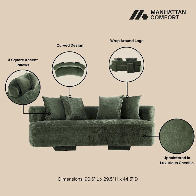 Beige / Olive Green Chenille Mid-Century Modern Sofa Set for 3, Set of 3