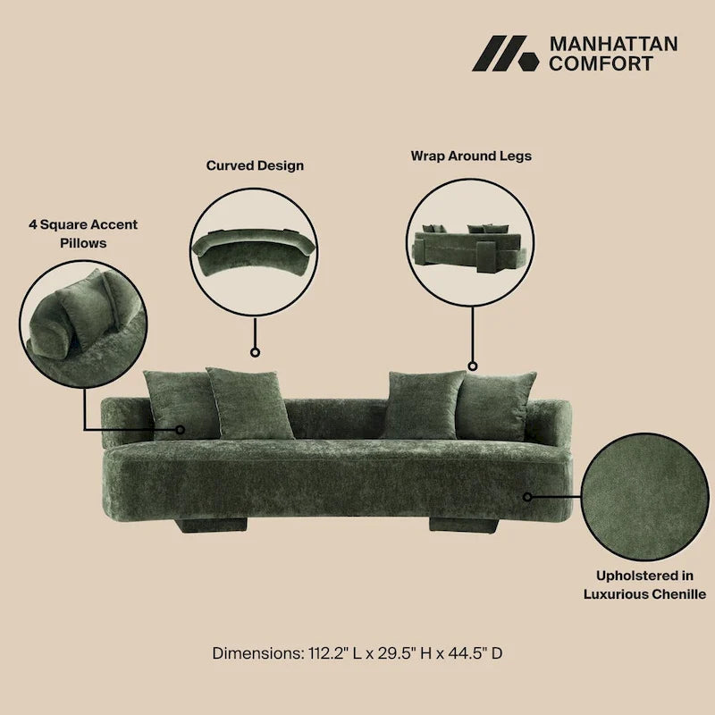 Beige / Olive Green Chenille Mid-Century Modern Sofa Set for 3, Set of 3