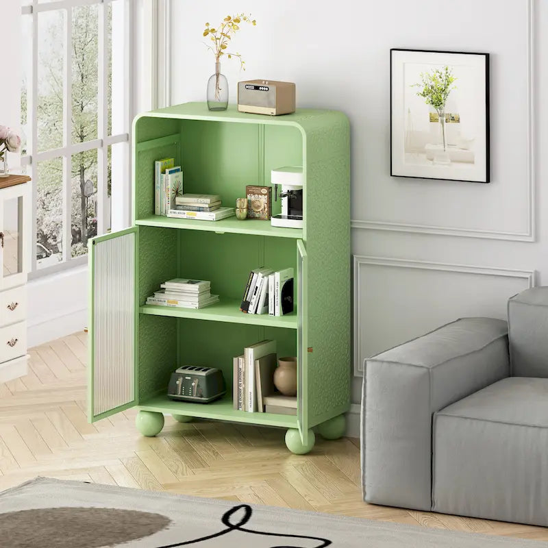 Green/White Freestanding Floor Storage Cabinet with Glass Door, Single-Person Use