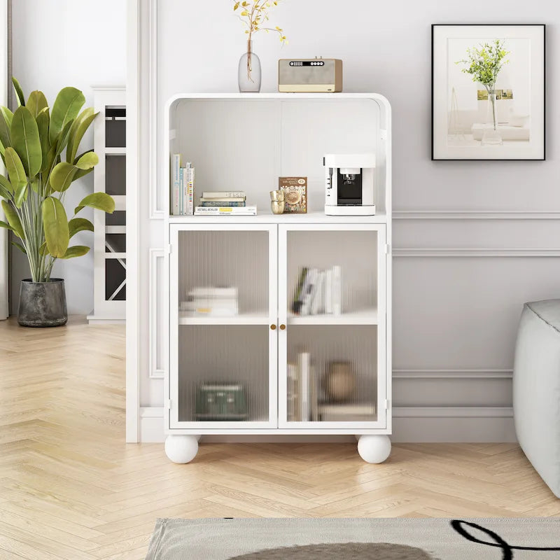 Green/White Freestanding Floor Storage Cabinet with Glass Door, Single-Person Use