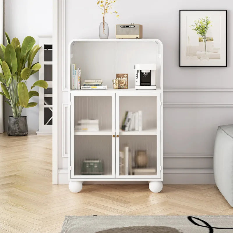 Green/White Freestanding Floor Storage Cabinet with Glass Door, Single-Person Use