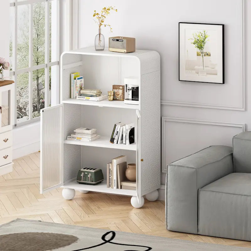 Green/White Freestanding Floor Storage Cabinet with Glass Door, Single-Person Use