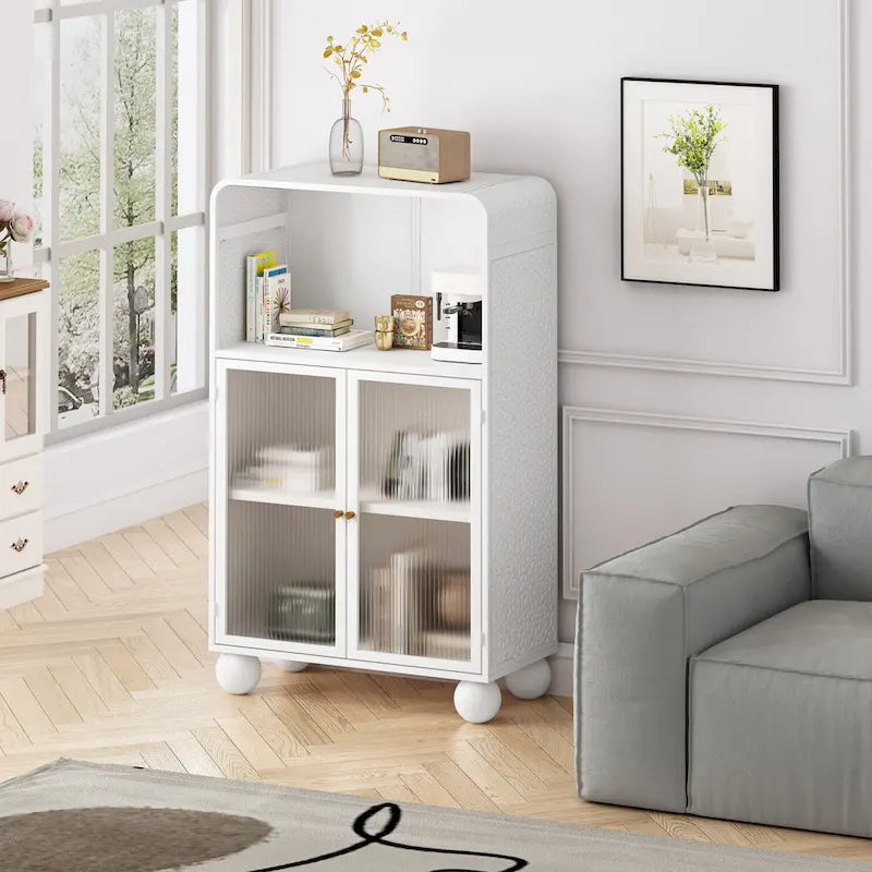Green/White Freestanding Floor Storage Cabinet with Glass Door, Single-Person Use