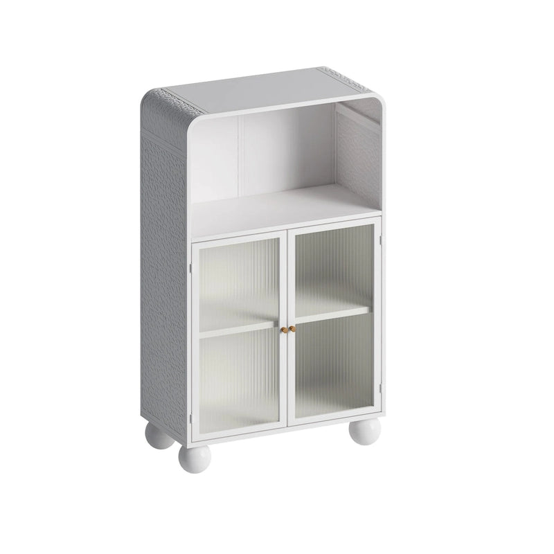 Green/White Freestanding Floor Storage Cabinet with Glass Door, Single-Person Use