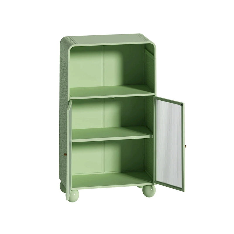 Green/White Freestanding Floor Storage Cabinet with Glass Door, Single-Person Use
