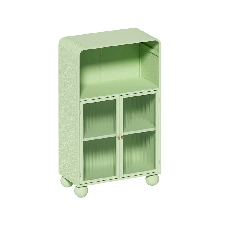 Green/White Freestanding Floor Storage Cabinet with Glass Door, Single-Person Use
