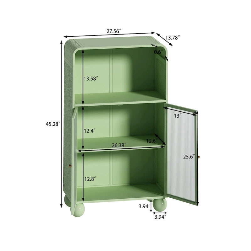 Green/White Freestanding Floor Storage Cabinet with Glass Door, Single-Person Use