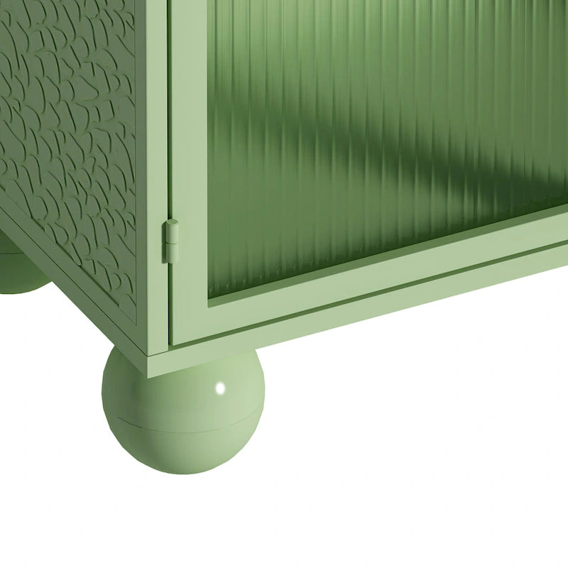 Green/White Freestanding Floor Storage Cabinet with Glass Door, Single-Person Use