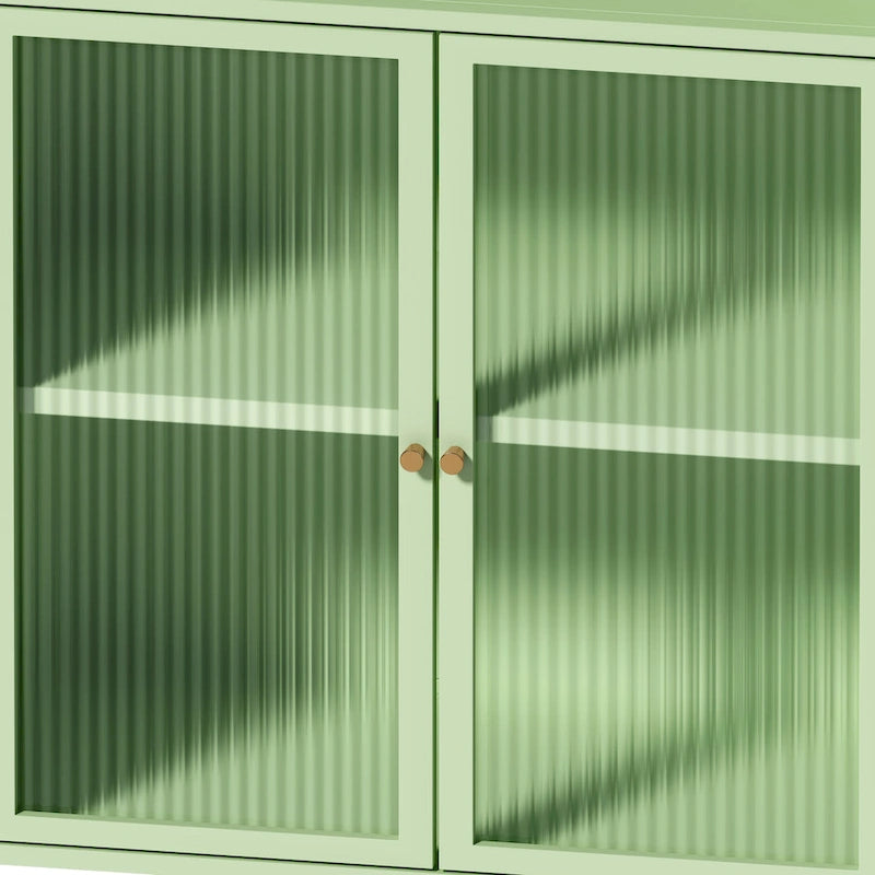 Green/White Freestanding Floor Storage Cabinet with Glass Door, Single-Person Use