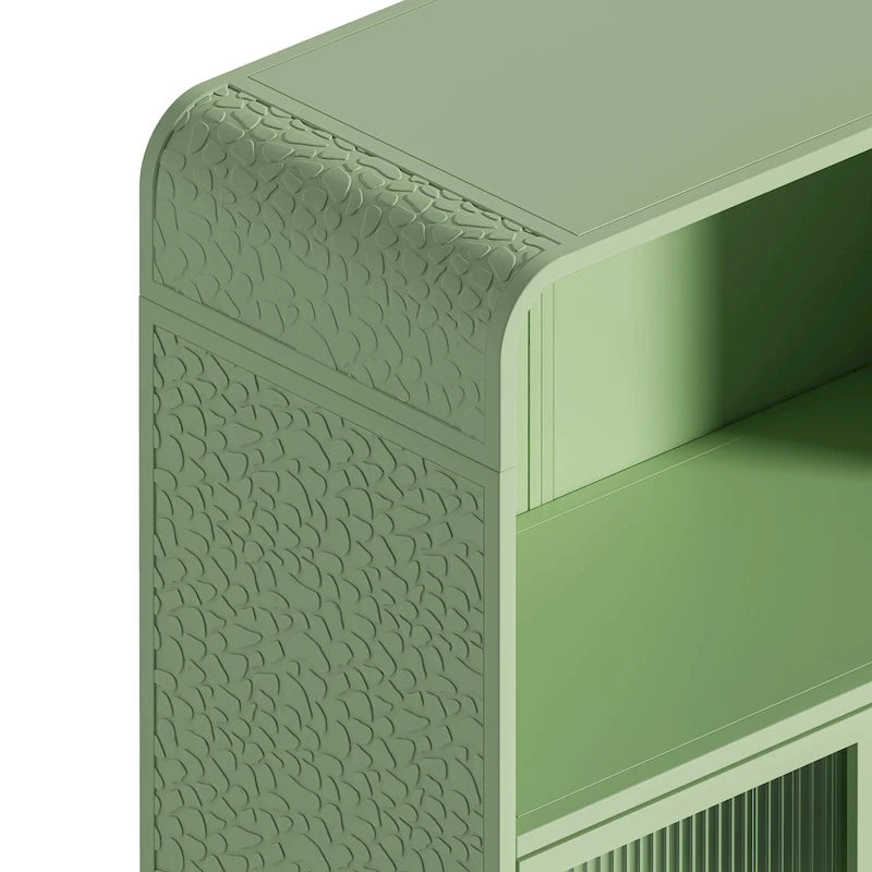 Green/White Freestanding Floor Storage Cabinet with Glass Door, Single-Person Use