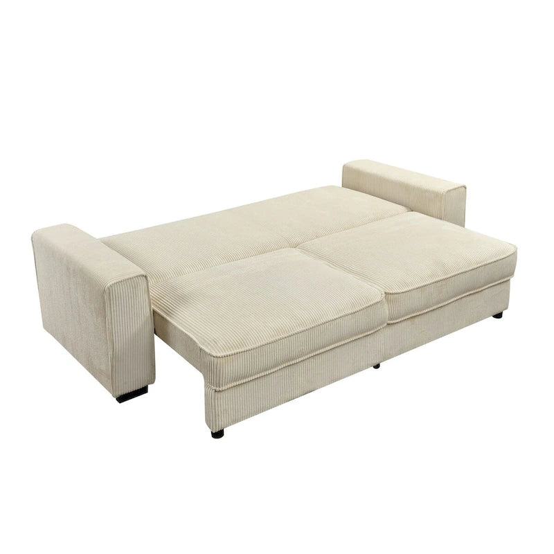 Light Green / Beige 3-Seater Sofa Bed with Storage, Faux Leather, Tufted