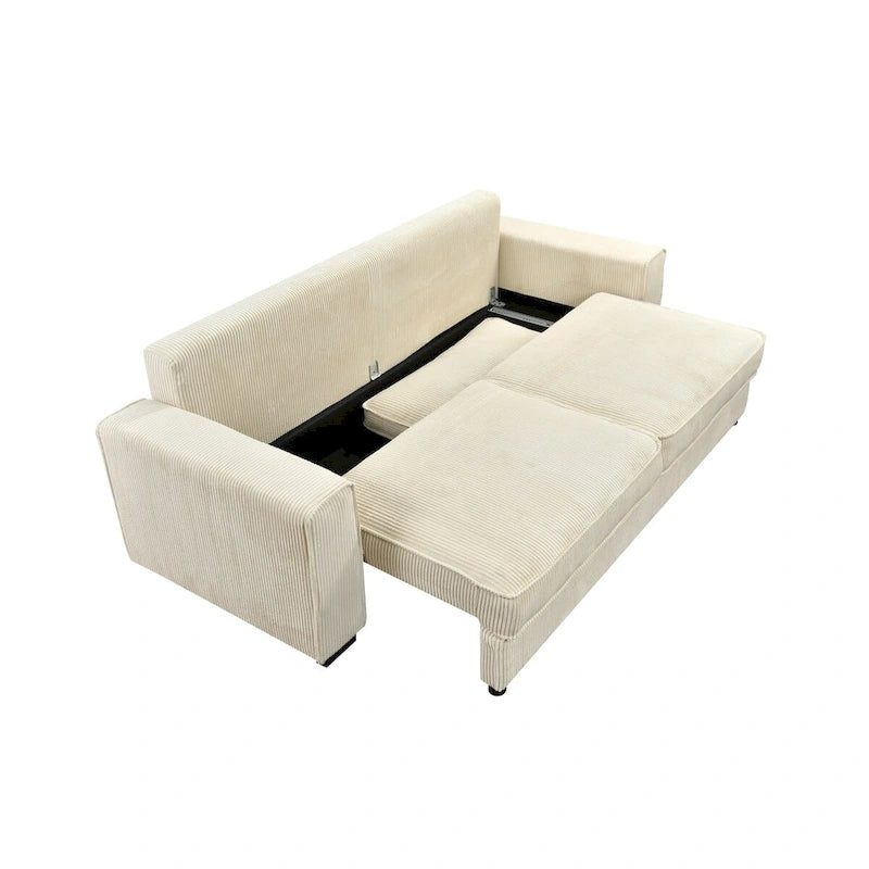 Light Green / Beige 3-Seater Sofa Bed with Storage, Faux Leather, Tufted