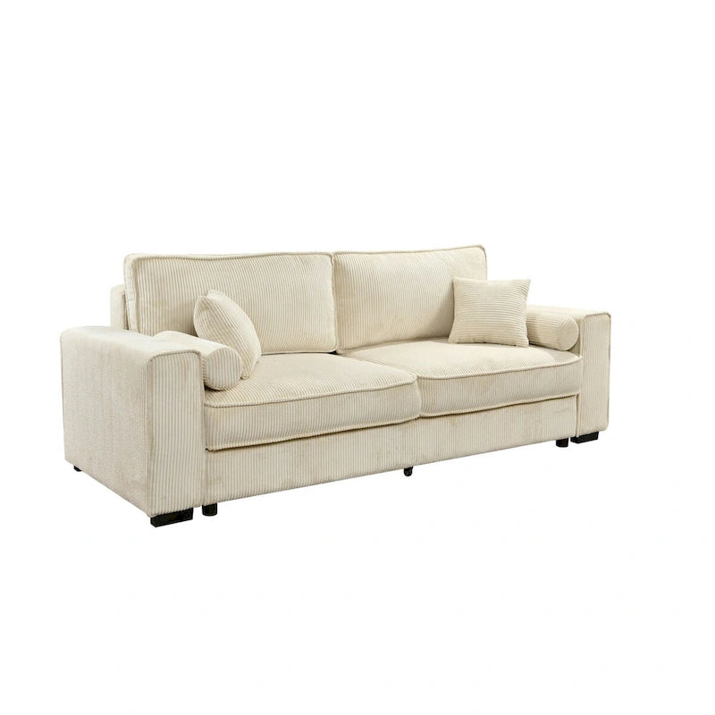 Light Green / Beige 3-Seater Sofa Bed with Storage, Faux Leather, Tufted