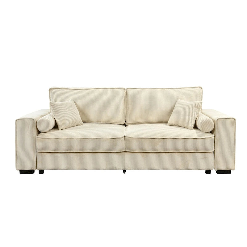 Light Green / Beige 3-Seater Sofa Bed with Storage, Faux Leather, Tufted