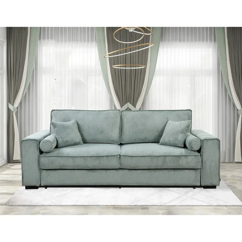 Light Green / Beige 3-Seater Sofa Bed with Storage, Faux Leather, Tufted