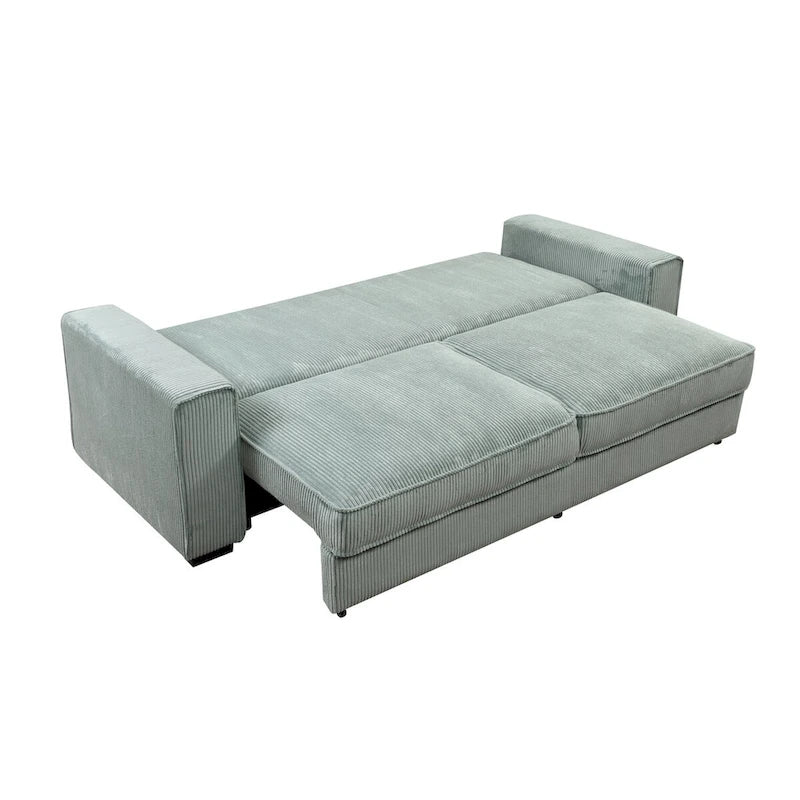 Light Green / Beige 3-Seater Sofa Bed with Storage, Faux Leather, Tufted