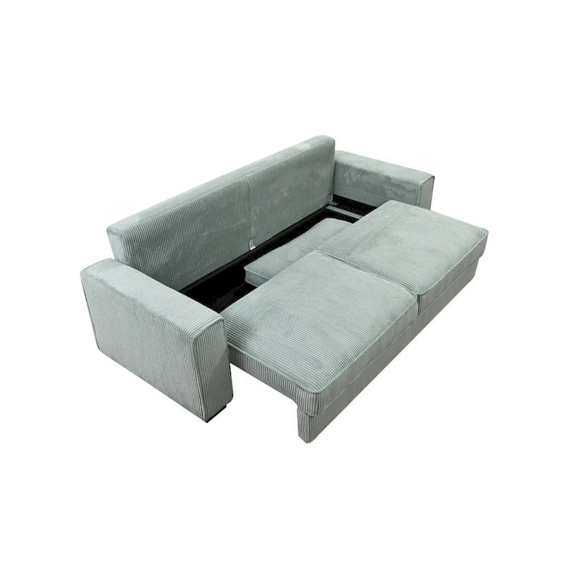 Light Green / Beige 3-Seater Sofa Bed with Storage, Faux Leather, Tufted