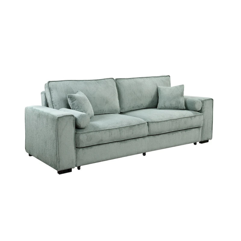 Light Green / Beige 3-Seater Sofa Bed with Storage, Faux Leather, Tufted