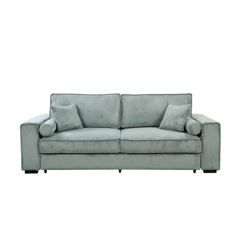 Light Green / Beige 3-Seater Sofa Bed with Storage, Faux Leather, Tufted