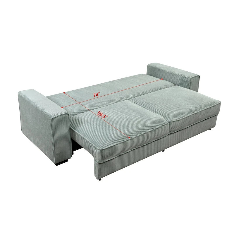 Light Green / Beige 3-Seater Sofa Bed with Storage, Faux Leather, Tufted