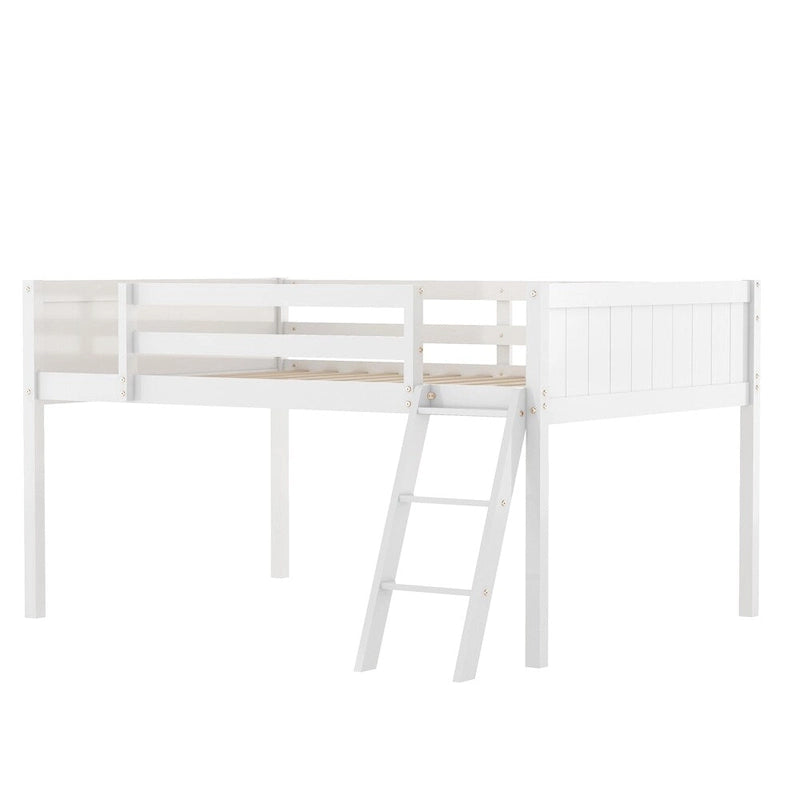 Wood Low Loft Bed w/Ladder,Ladder Can Be Placed On The Left Or Right