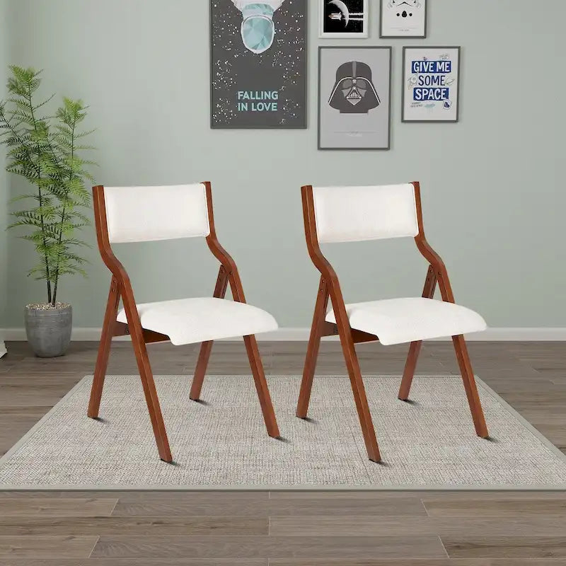 White/Cherry & Grey/Cherry Fabric Foldable Dining Chair, Set of 2
