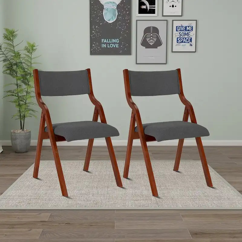 White/Cherry & Grey/Cherry Fabric Foldable Dining Chair, Set of 2