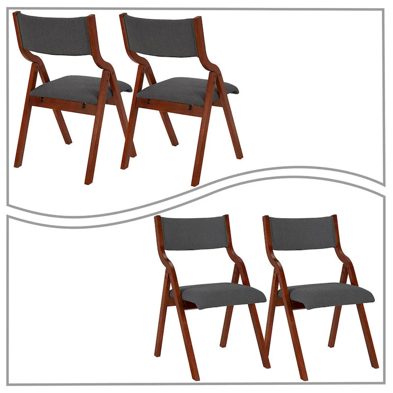 White/Cherry & Grey/Cherry Fabric Foldable Dining Chair, Set of 2