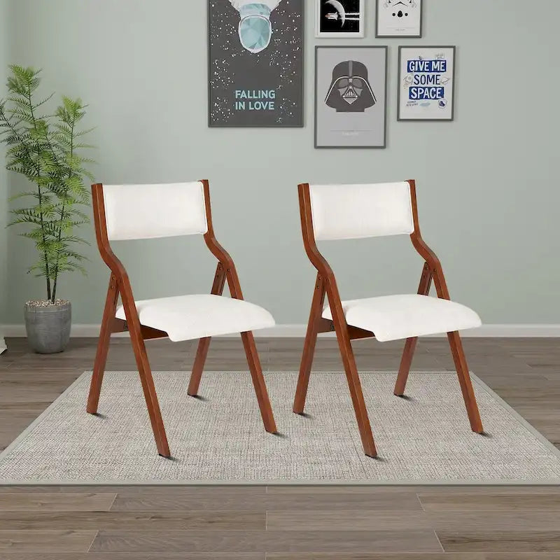 White/Cherry & Grey/Cherry Fabric Foldable Dining Chair, Set of 2