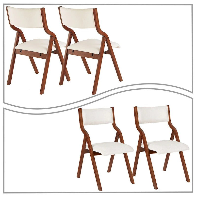 White/Cherry & Grey/Cherry Fabric Foldable Dining Chair, Set of 2