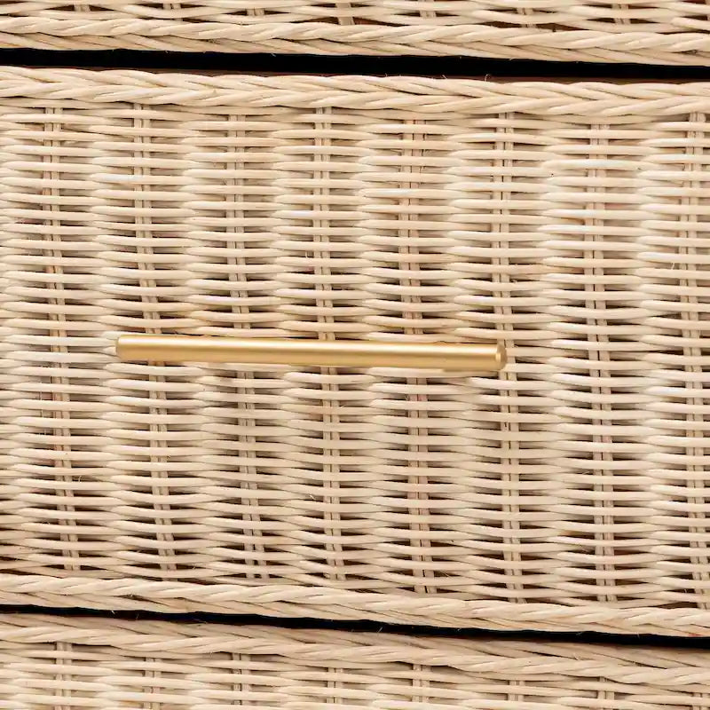 Sun-Bleached Rattan 6-Drawer Dresser, Brown, Japandi Style