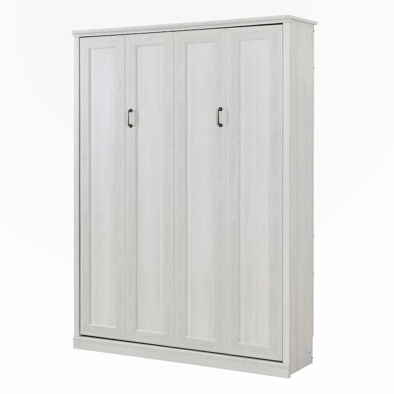 Rustic White Full Size Murphy Wall Bed Cabinet, Folds Flat, Fits 1