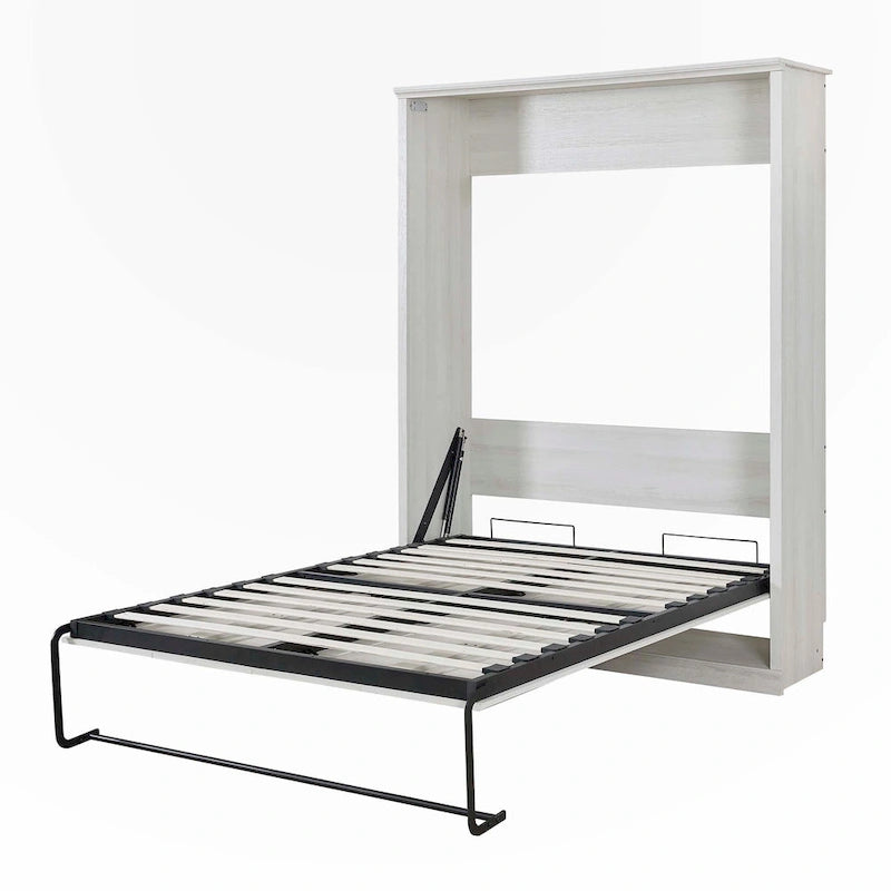 Rustic White Full Size Murphy Wall Bed Cabinet, Folds Flat, Fits 1