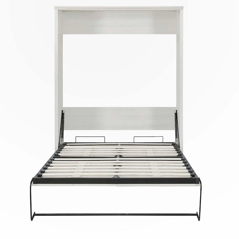 Rustic White Full Size Murphy Wall Bed Cabinet, Folds Flat, Fits 1