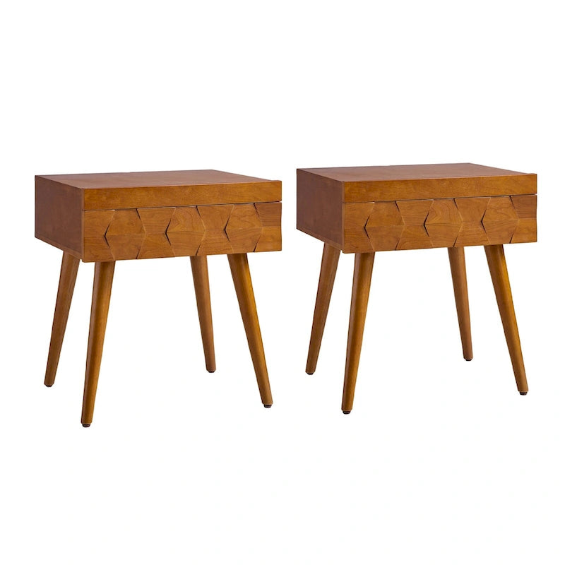 Acorn / Black / Walnut / Seadrift Mid-Century Modern End Table with Charging Station, Set of 2