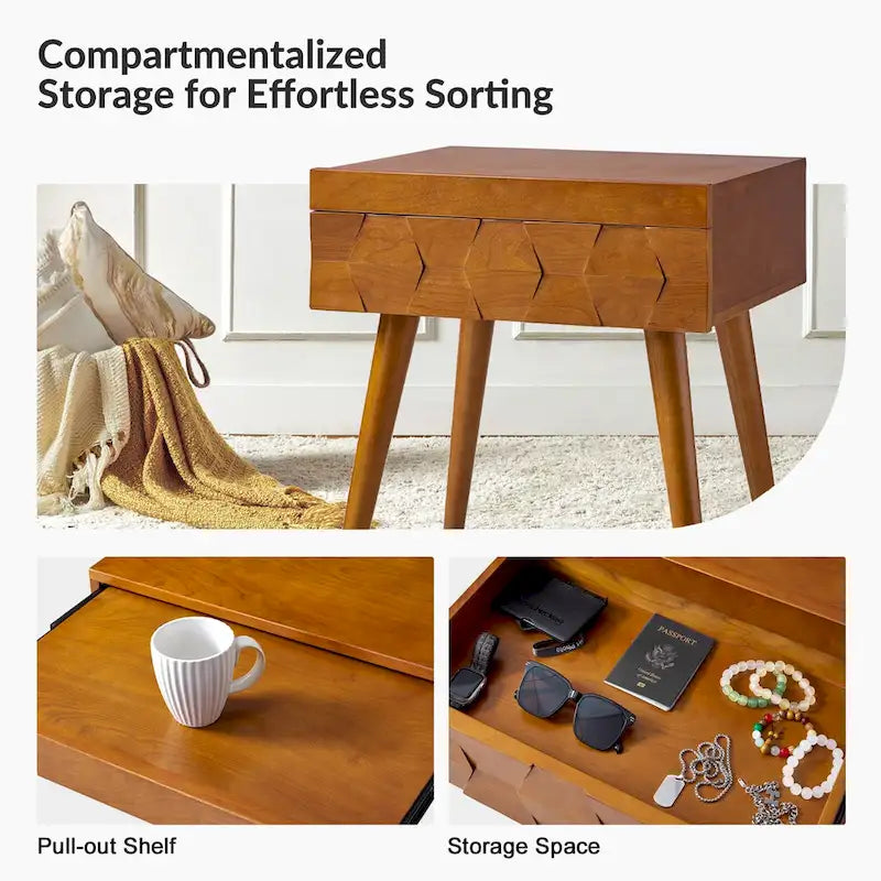 Acorn / Black / Walnut / Seadrift Mid-Century Modern End Table with Charging Station, Set of 2