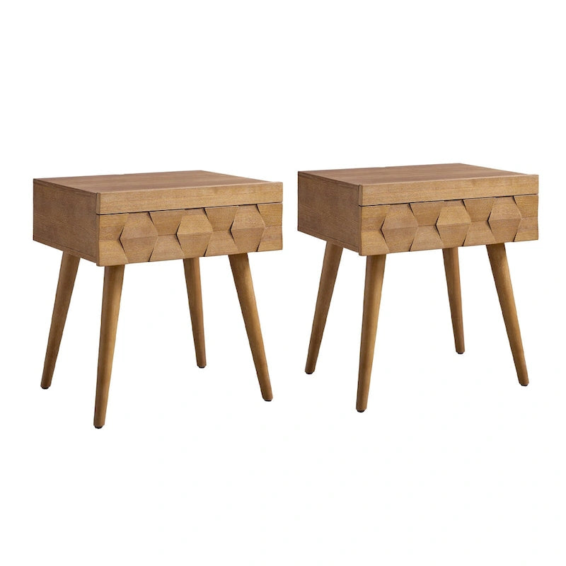 Acorn / Black / Walnut / Seadrift Mid-Century Modern End Table with Charging Station, Set of 2