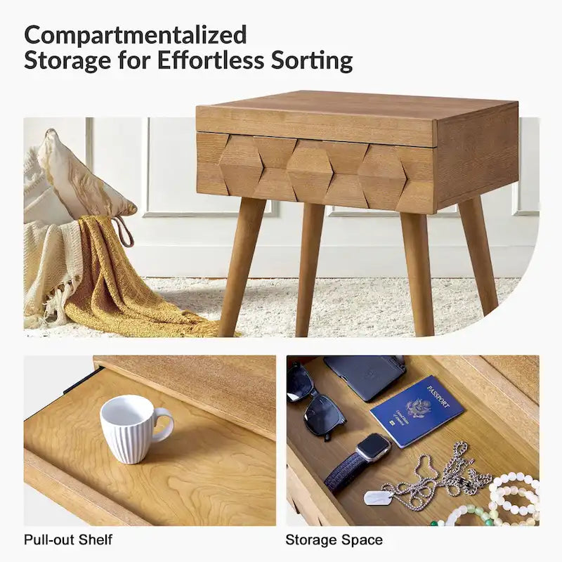 Acorn / Black / Walnut / Seadrift Mid-Century Modern End Table with Charging Station, Set of 2