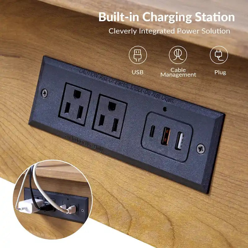 Acorn / Black / Walnut / Seadrift Mid-Century Modern End Table with Charging Station, Set of 2
