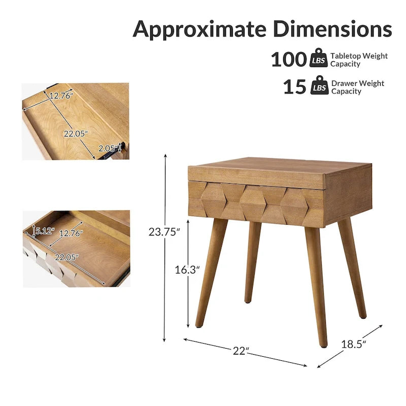 Acorn / Black / Walnut / Seadrift Mid-Century Modern End Table with Charging Station, Set of 2