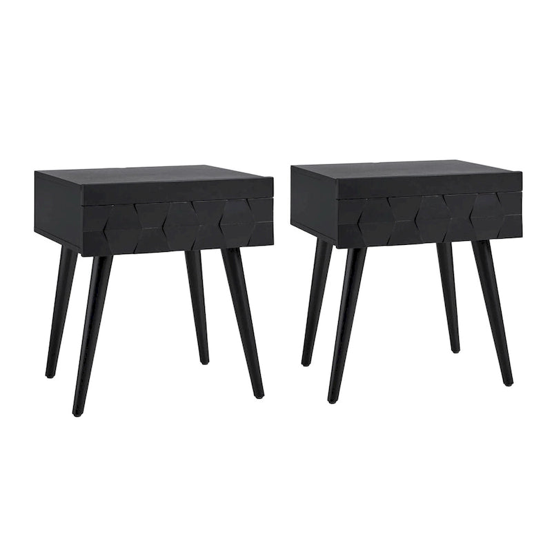 Acorn / Black / Walnut / Seadrift Mid-Century Modern End Table with Charging Station, Set of 2
