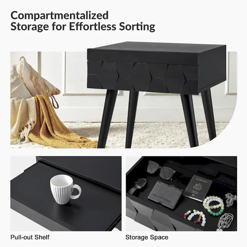 Acorn / Black / Walnut / Seadrift Mid-Century Modern End Table with Charging Station, Set of 2